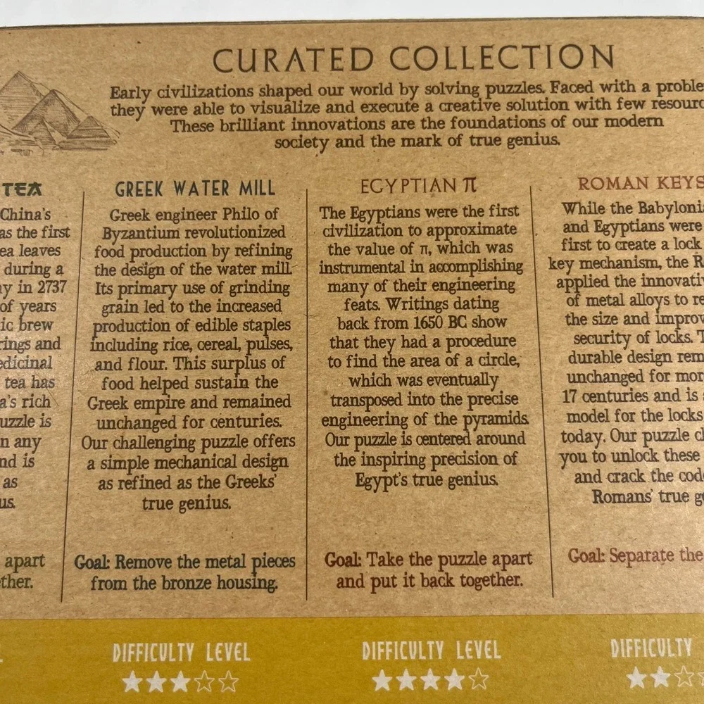True Genius Curated Collection Brainteaser Puzzles Wood Metal Ancient NIB